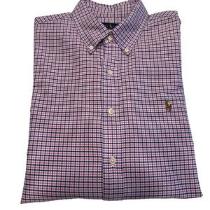 RALPH LAUREN Men’s Blue Pink White Plaid Shirt XL Flesh Pony EUC